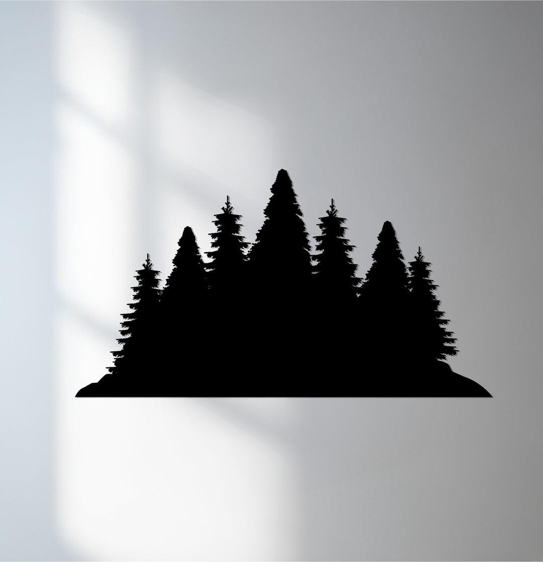 Forest silhouette metal wall art with pine trees