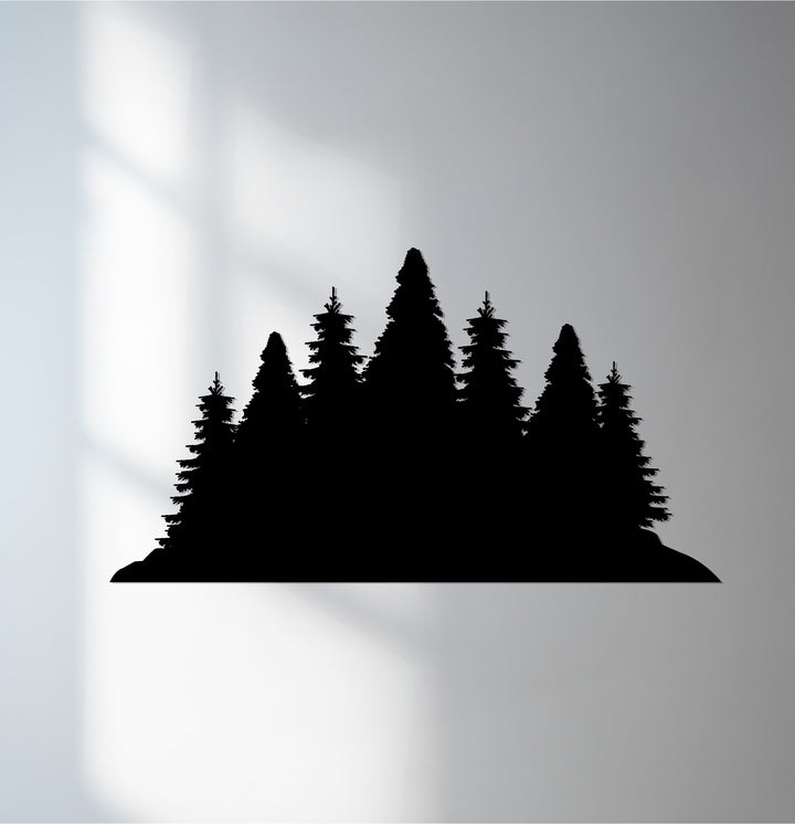 Forest silhouette metal wall art with pine trees