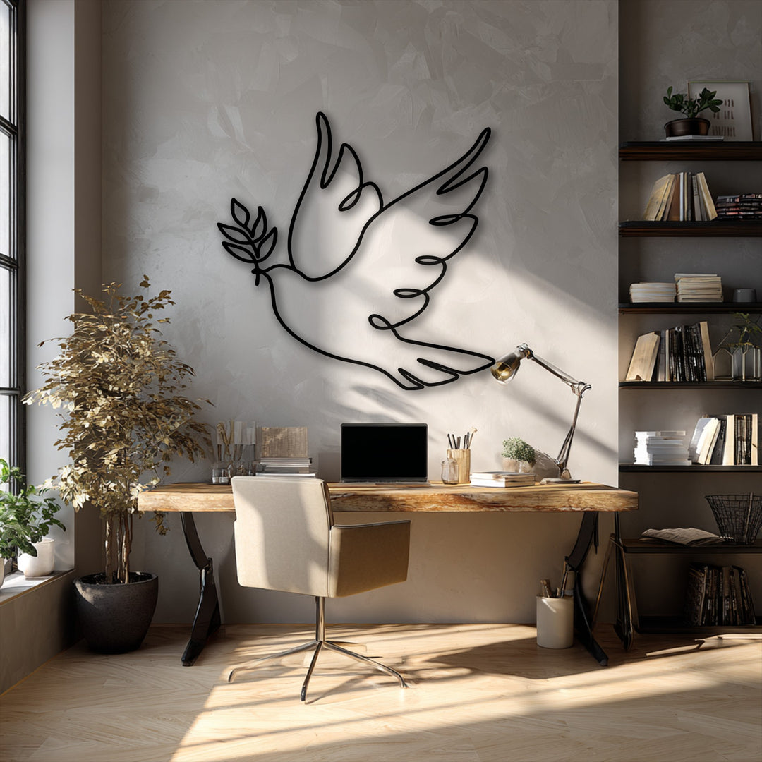 Minimalist Dove Line Art Metal Wall Art – Peace Symbol Decor