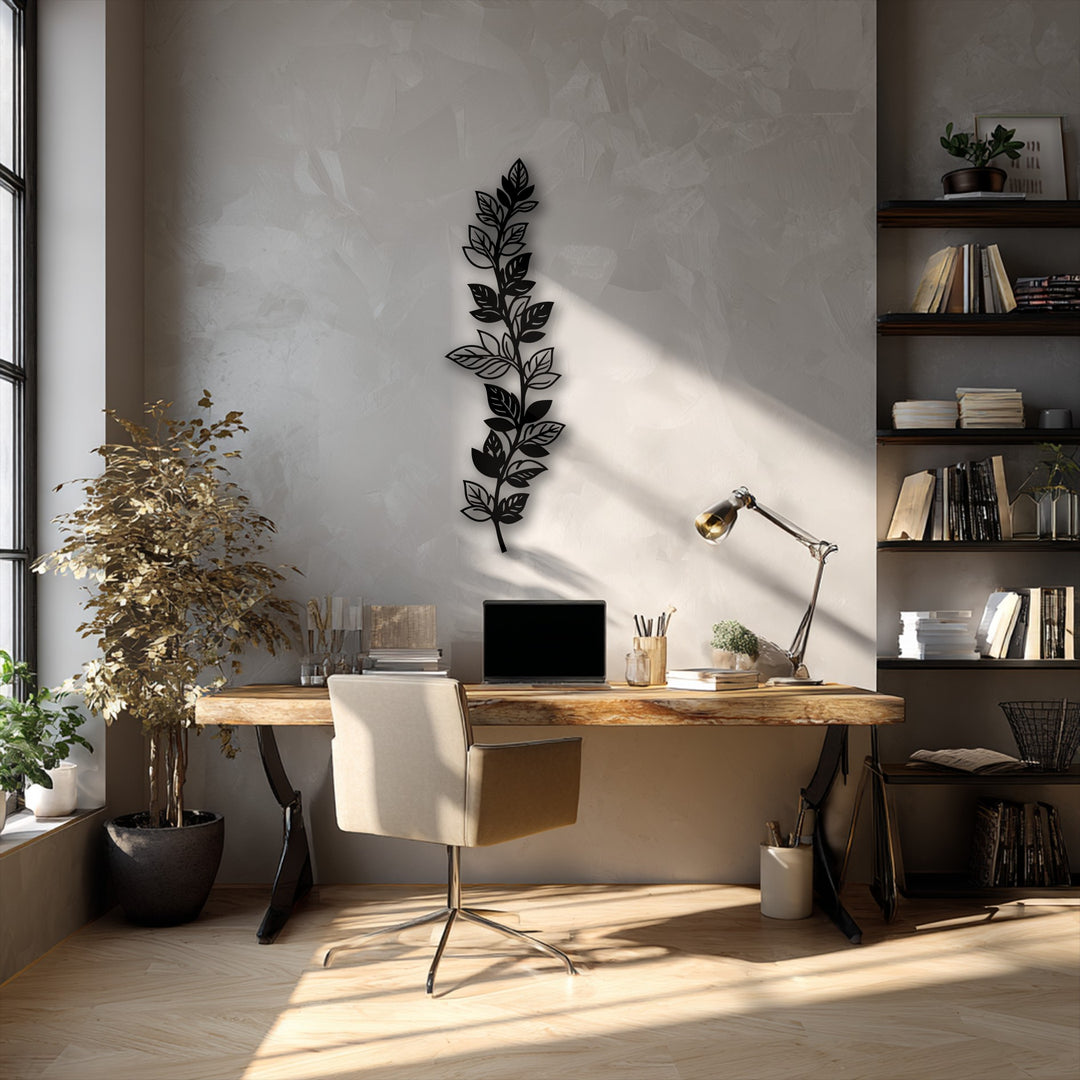 A botanical leaf branch metal art for wall piece captures fluid movement, with its intricate leaves creating dynamic shadows on the wall.