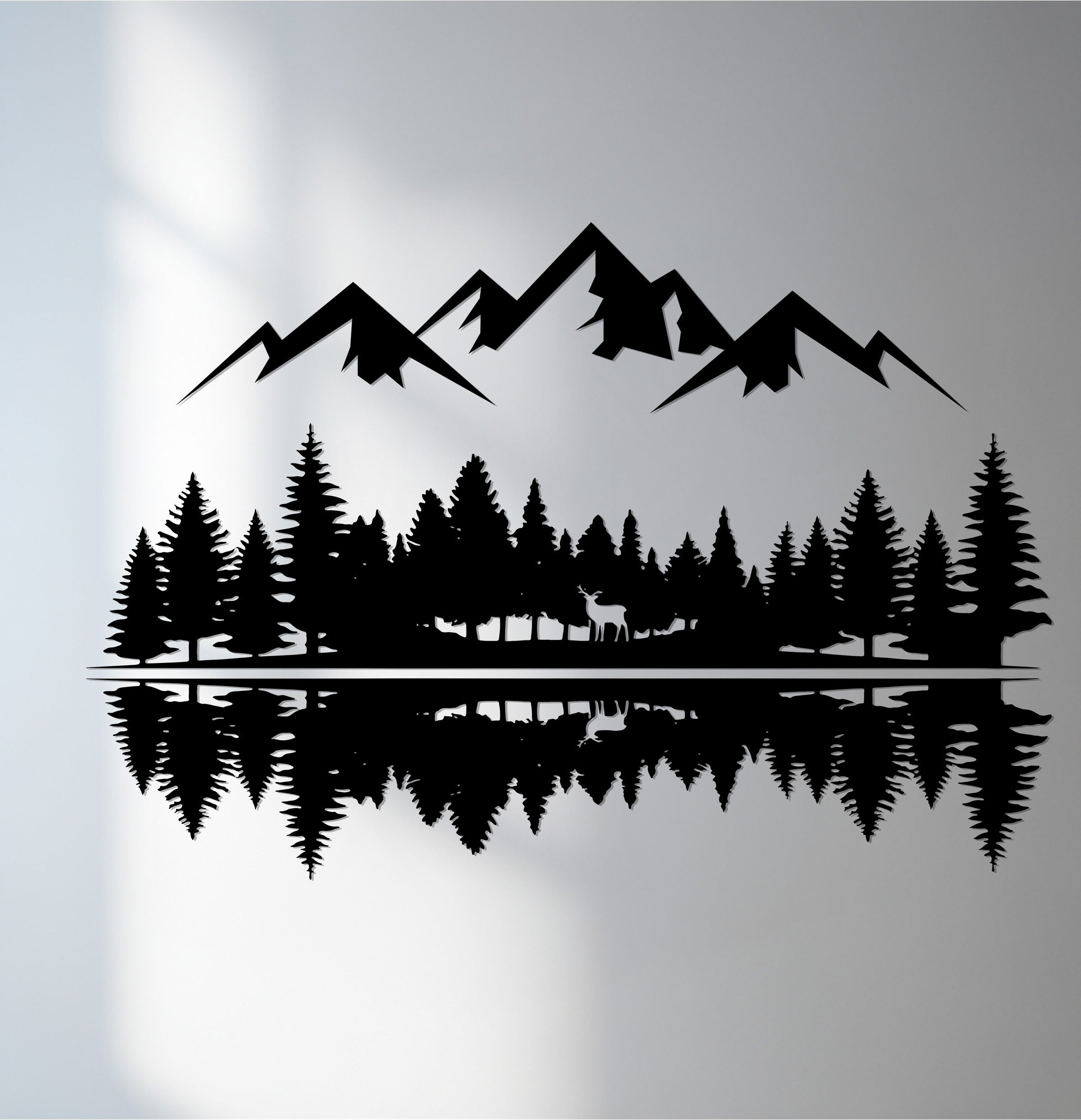 Rustic Mountain Forest Metal Wall Art – Nature Reflection Decor