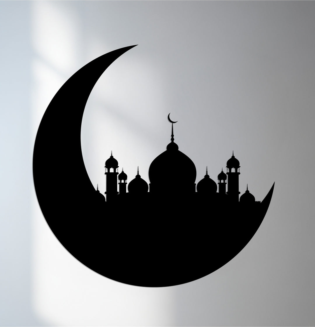 Crescent moon mosque metal wall art