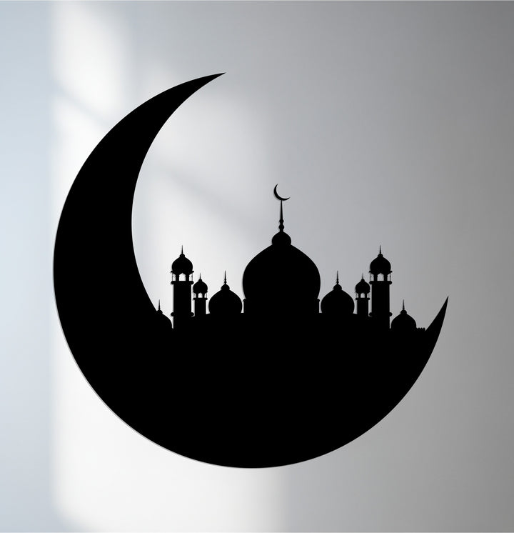 Crescent moon mosque metal wall art
