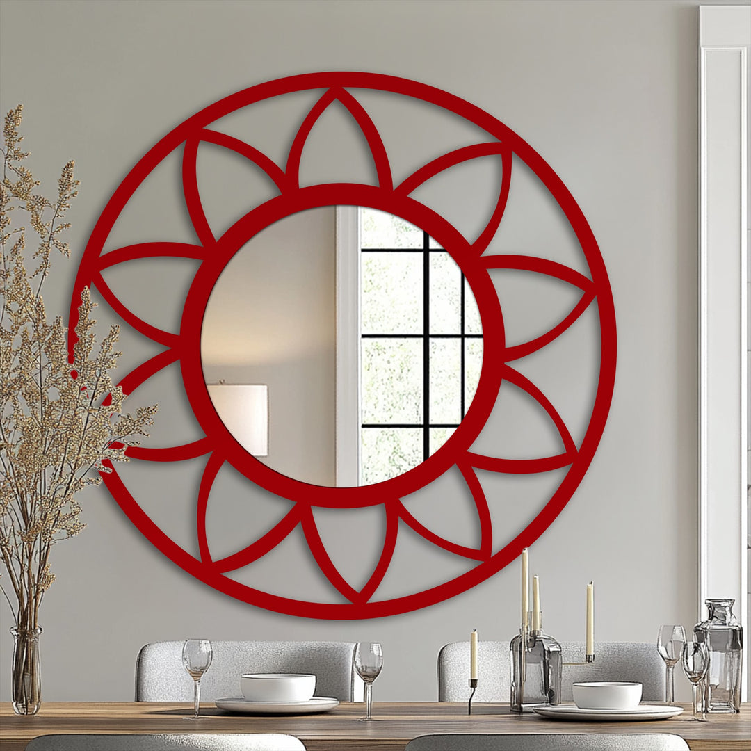 Captured in the stillness, the floral-inspired metal art for wall echoes tranquility in the petal frame floor mirror's design.
