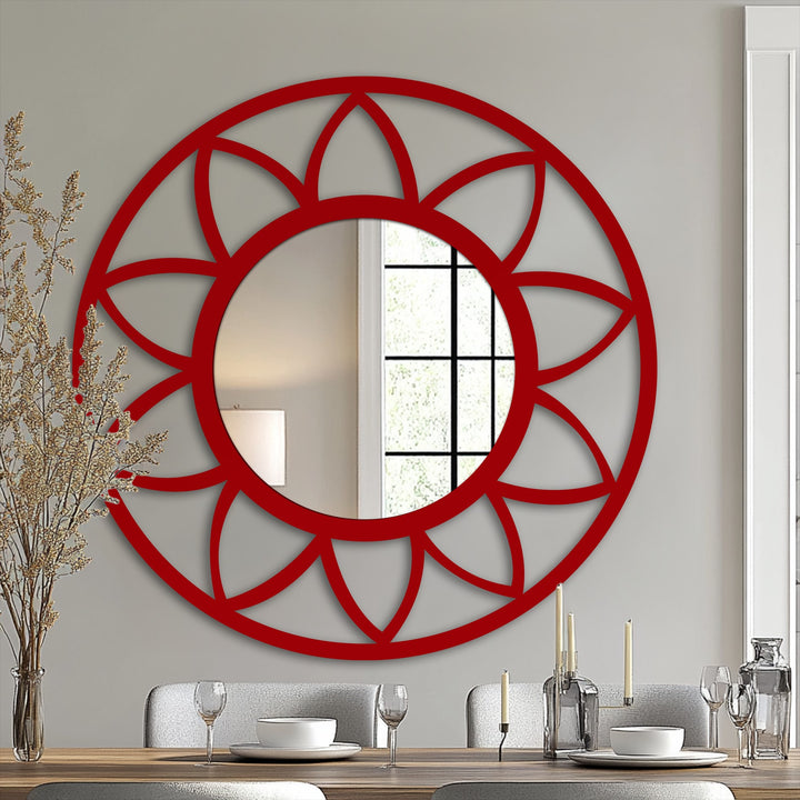 Captured in the stillness, the floral-inspired metal art for wall echoes tranquility in the petal frame floor mirror's design.