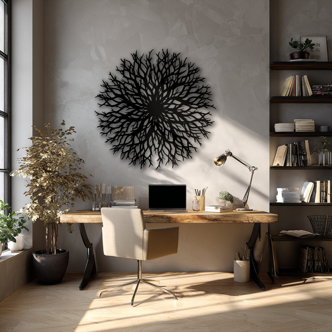 Abstract Branch Burst Metal Wall Art – Organic Radial Design Decor
