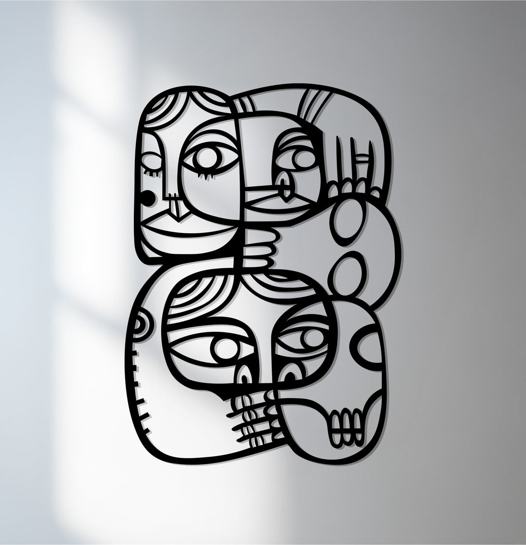 Abstract faces cubist metal wall art
