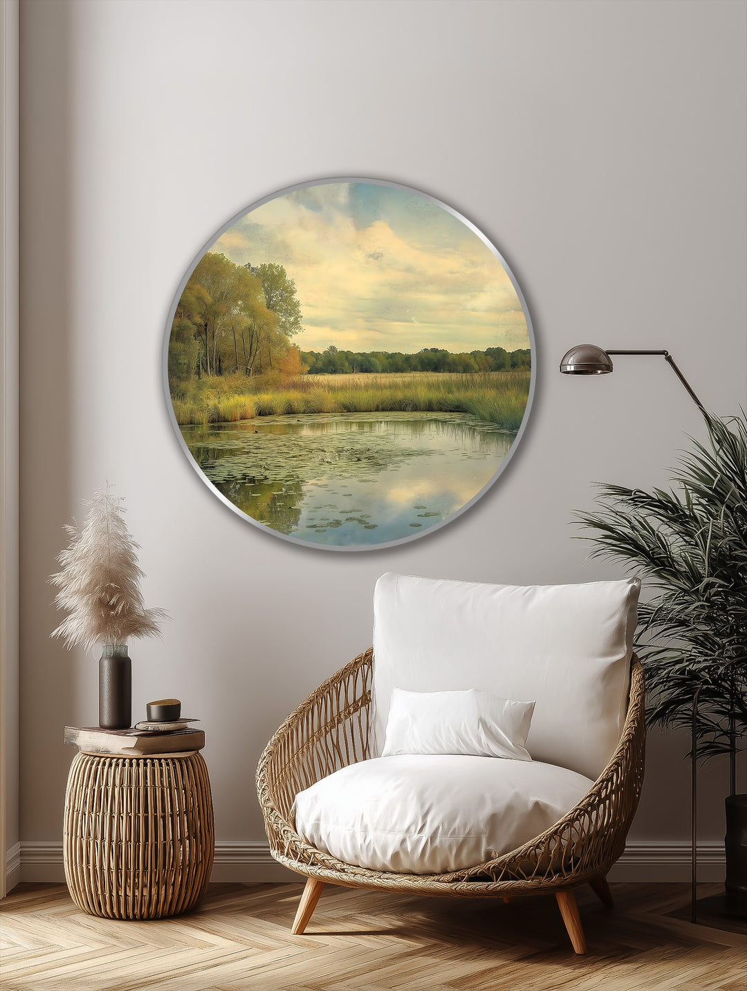 Reflejo de la pradera dorada: paisaje tranquilo Cuadro al óleo