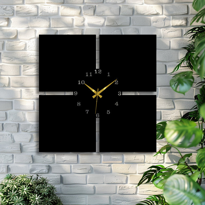 The distinct borders of the modern 4-piece metal wall clock create sleek black panels, enhancing its decoration wall art appeal.