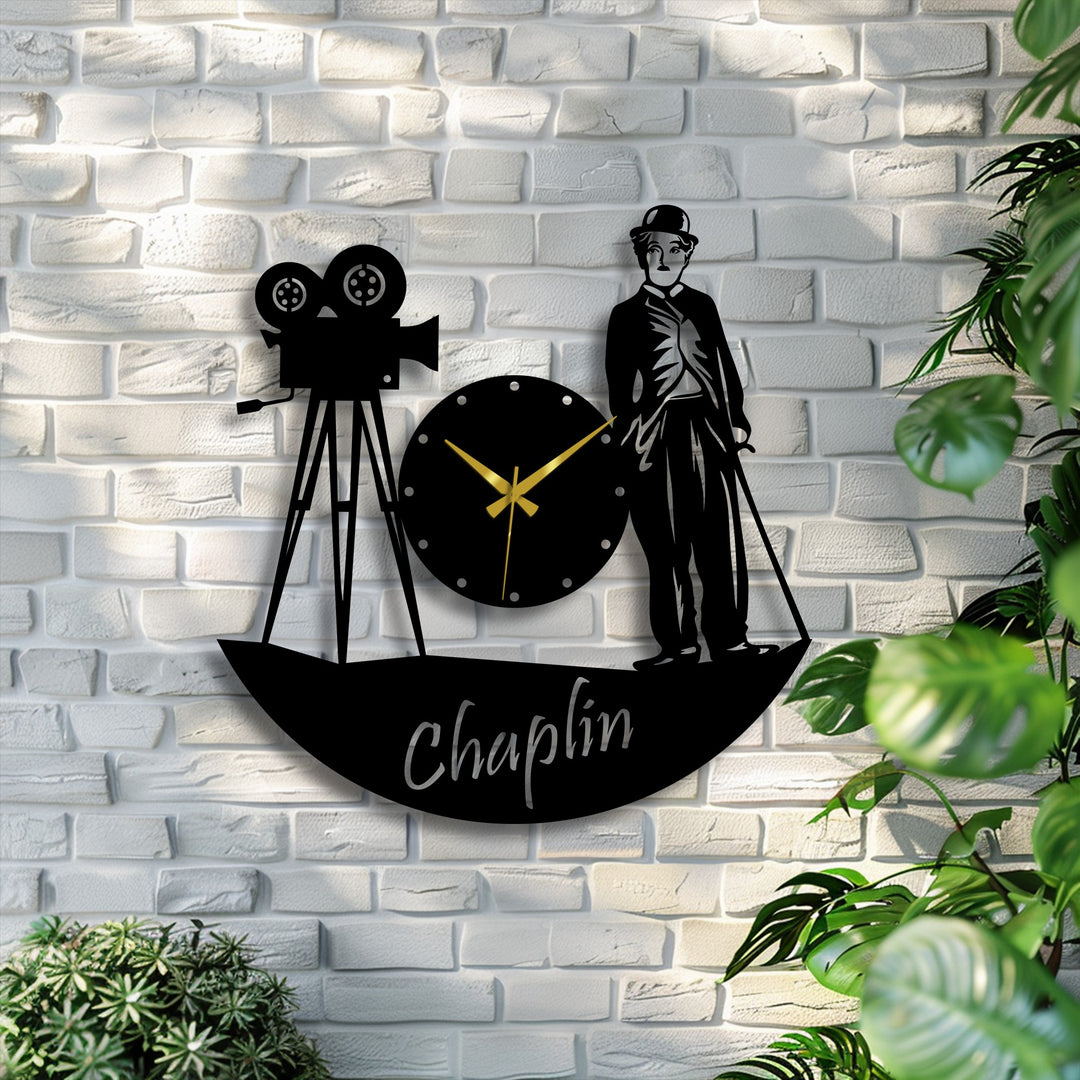 Textured surface of the vintage cinema character metal wall clock showcases decoration wall art, with a silent film design that elevates any room.