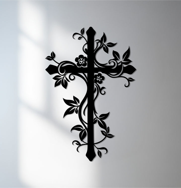 Floral cross metal wall art décor