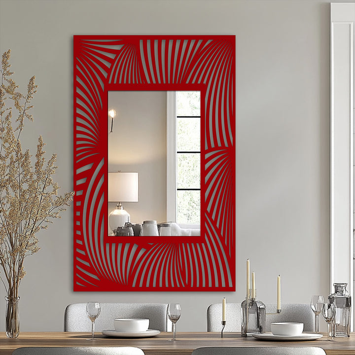 An inviting mood emanates from this stained glass wall mirror showcasing a flowing wave line pattern, imparting a modern flair to home decoration.