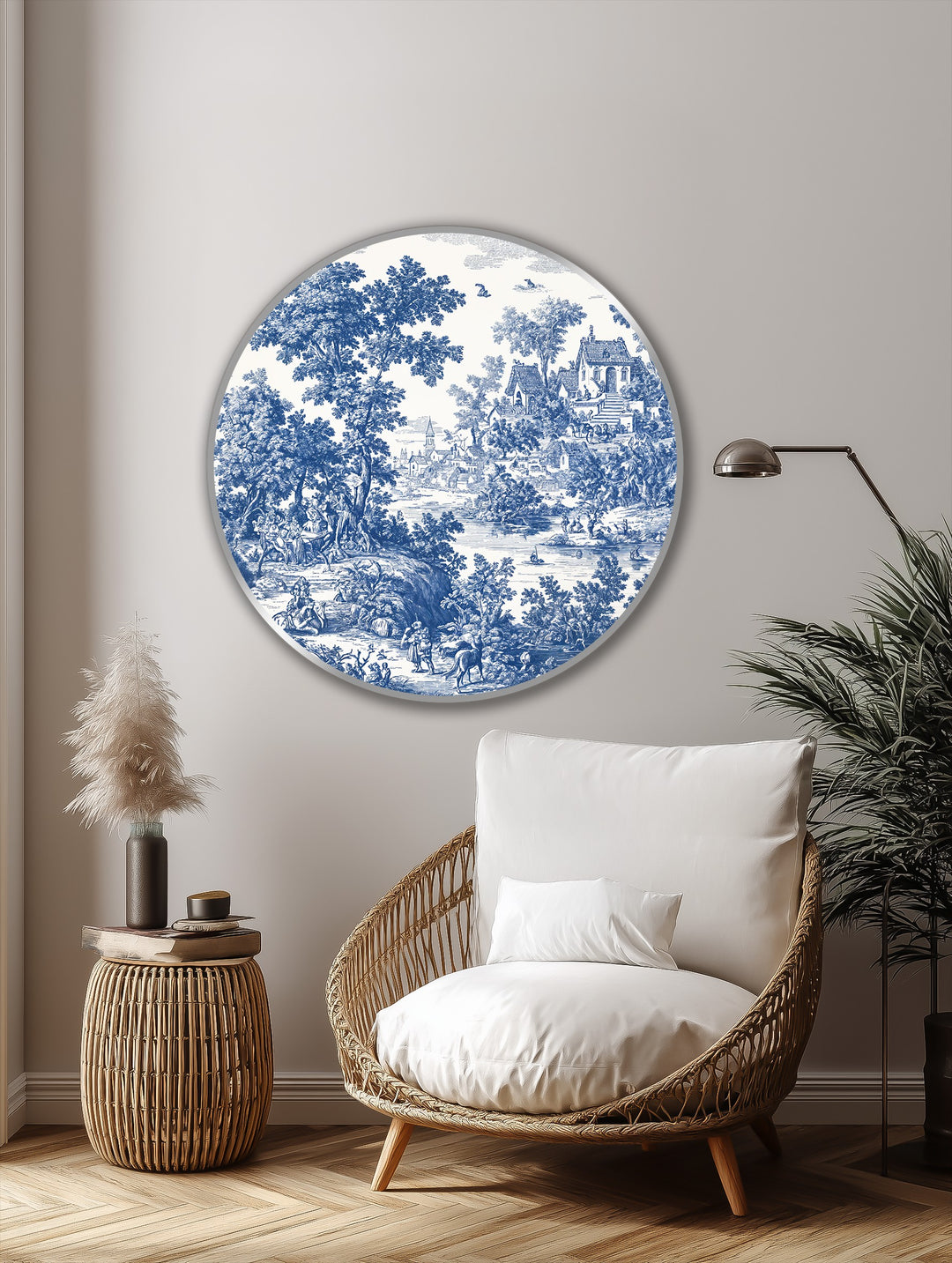 Toile azul clásico campestre – Redondo Cuadro al óleo