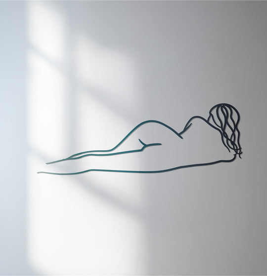 Minimalist reclining woman metal wall art decor