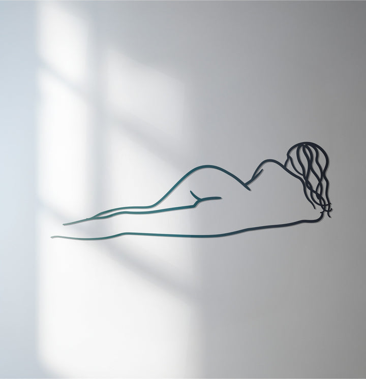 Minimalist reclining woman metal wall art decor