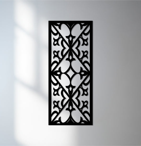 Showcasing the layering effect, this ornamental geometric metal wall art presents intricate patterns as a unique piece of decorative metal art.