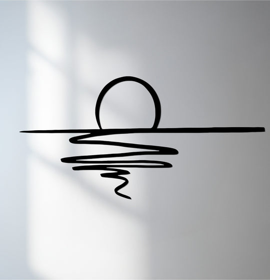 Highlighting the darkest area, this abstract sunset metal wall decor shows a minimalist design with coastal influences, ideal as metal wall art.