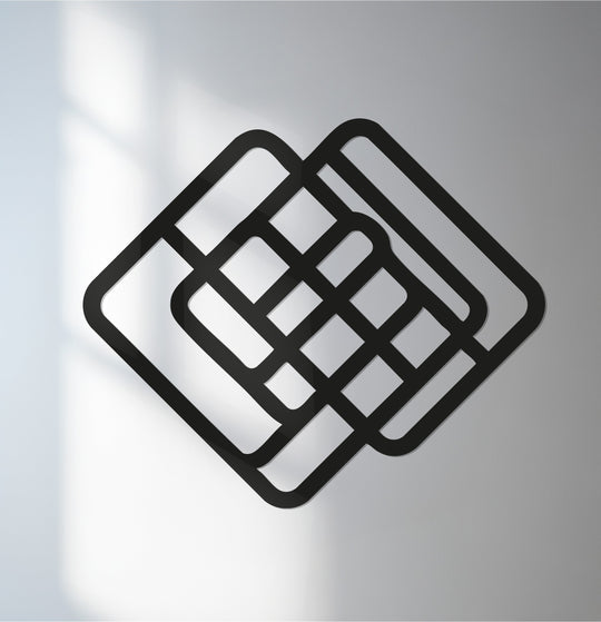 Illuminated by a radiant light, this geometric woven squares metal art for wall features a modern abstract design, adding depth and dimension as sleek metal art for wall.