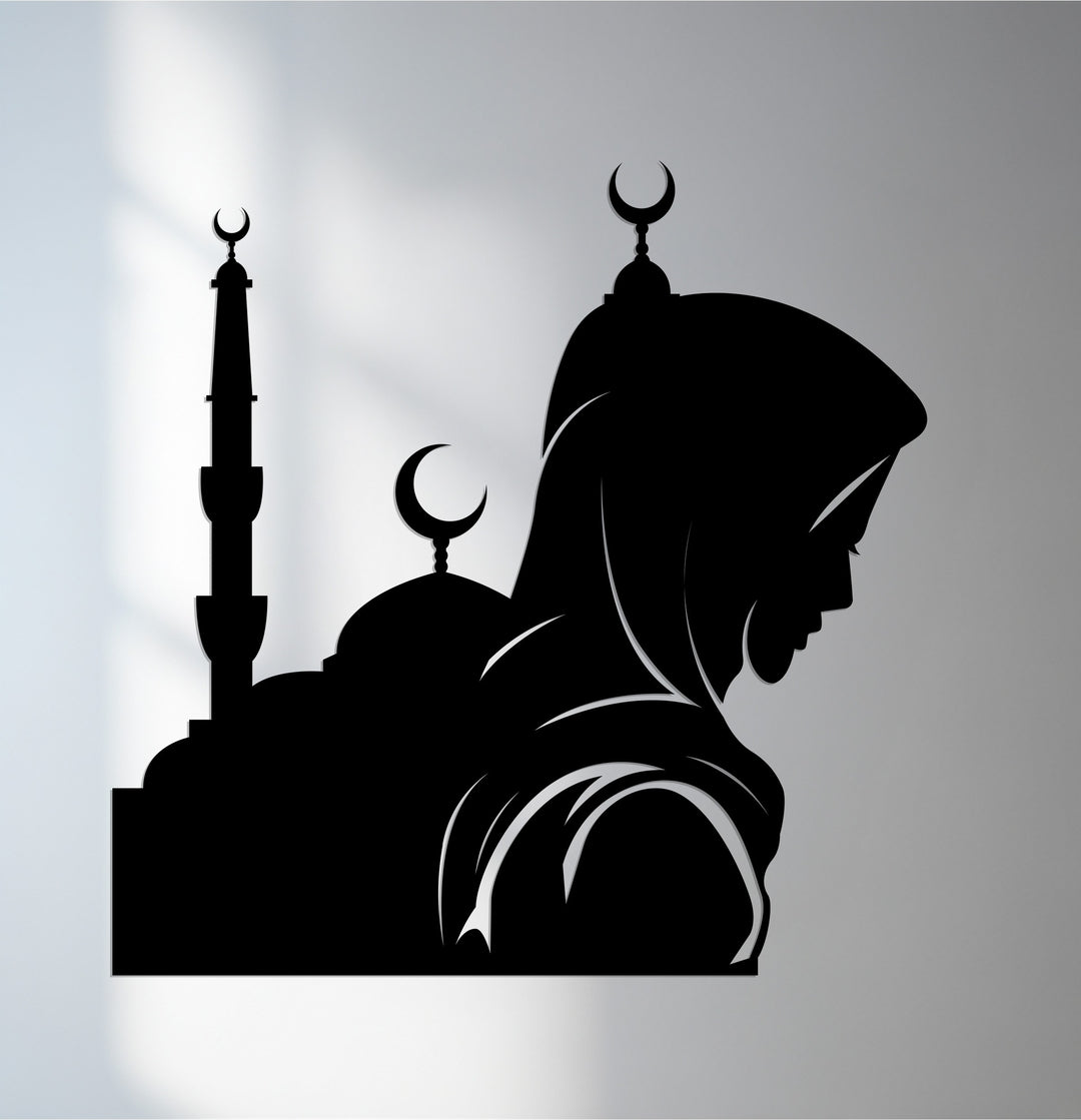 Prayerful woman Islamic metal wall art