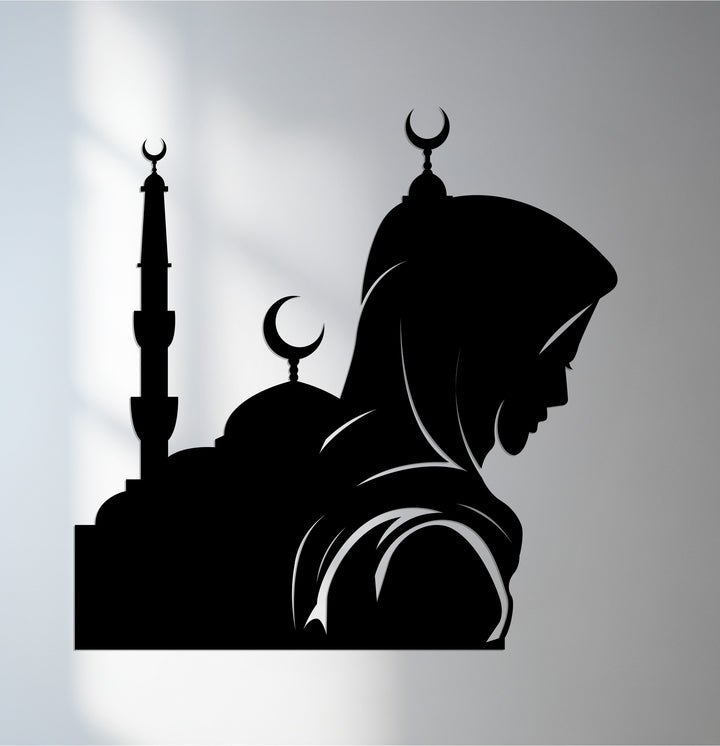 Prayerful woman Islamic metal wall art