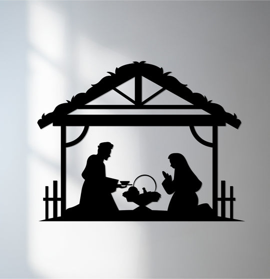 Showcasing the layering effect, this metal art for wall beautifully depicts the Holy Family in Stable Nativity Scene, creating a dimensional shadow effect in this unique Christmas decor.