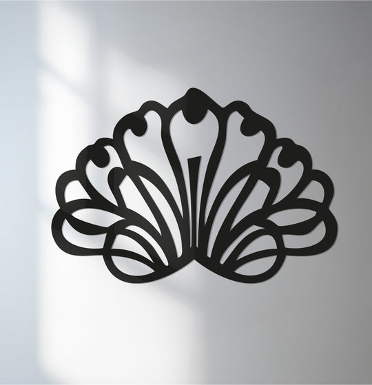 Striking color contrast highlights the modern black decoration wall art of the floral fan metal wall art, showcasing its geometric flower design.