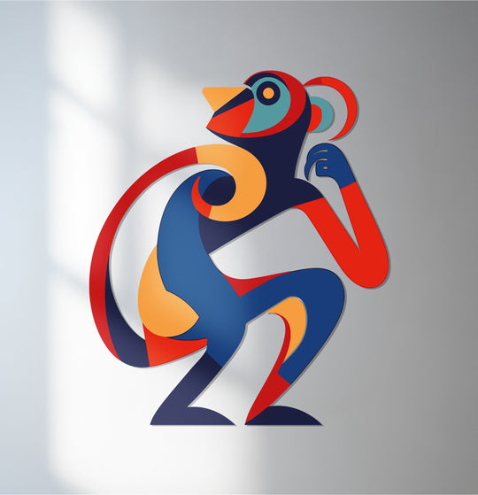 The focal point of this playful abstract monkey metal art for wall is its colorful, modern design, creating a unique piece of animal decor.