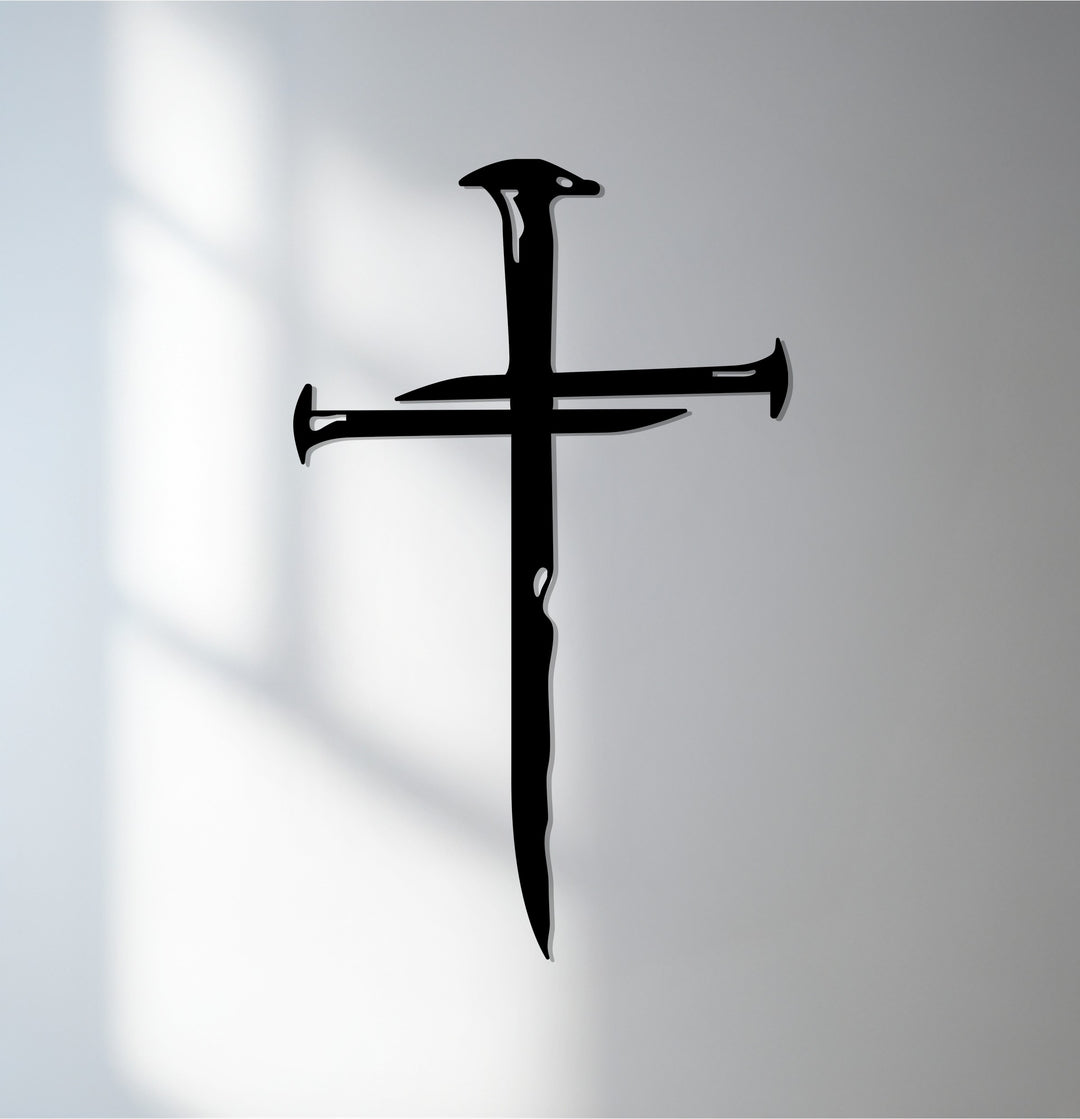 Nail cross black metal Christian wall art