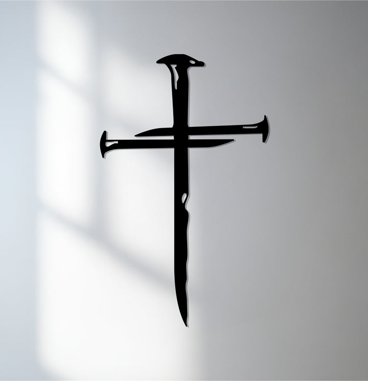 Nail cross black metal Christian wall art