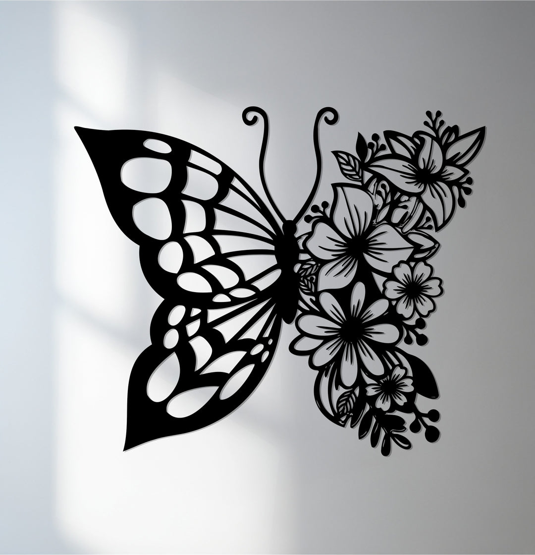 Red floral butterfly metal wall art décor