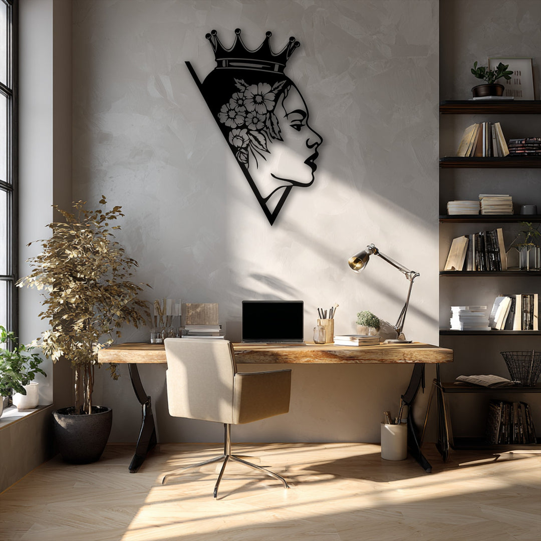 The finely crafted metal of this elegant queen silhouette decoration wall art ensures lasting material quality with a sleek finish.