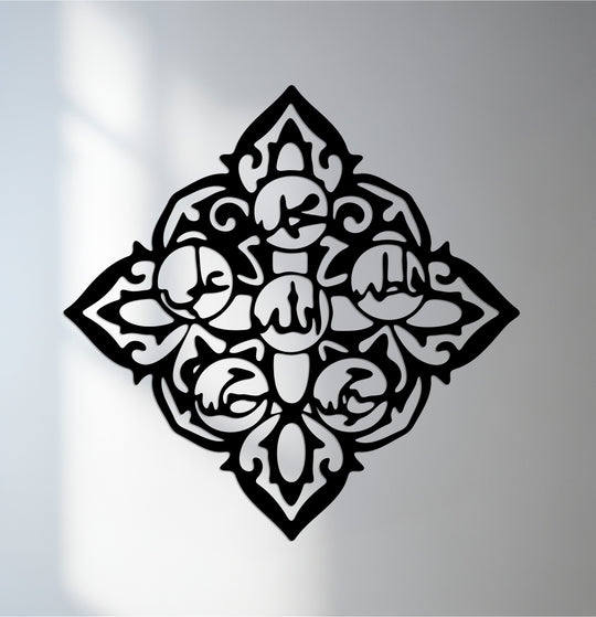 The intricate negative space highlights the exquisite design of this Islamic pattern metal art for wall, creating a captivating sacred geometry display.
