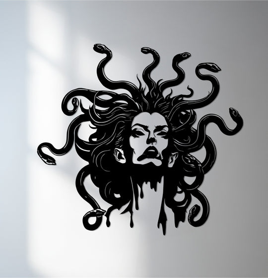 Foregrounding the striking depth and layers, this captivating metal Medusa shows unique metal art for wall, inspired by Greek mythology.