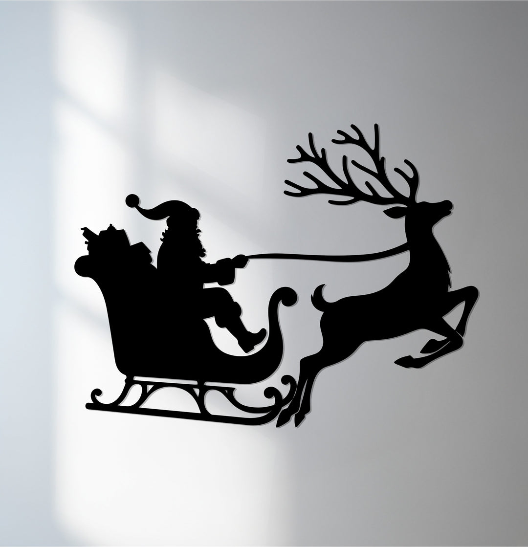 Santa Sleigh Ride Metal Wall Art with reindeer silhouette design