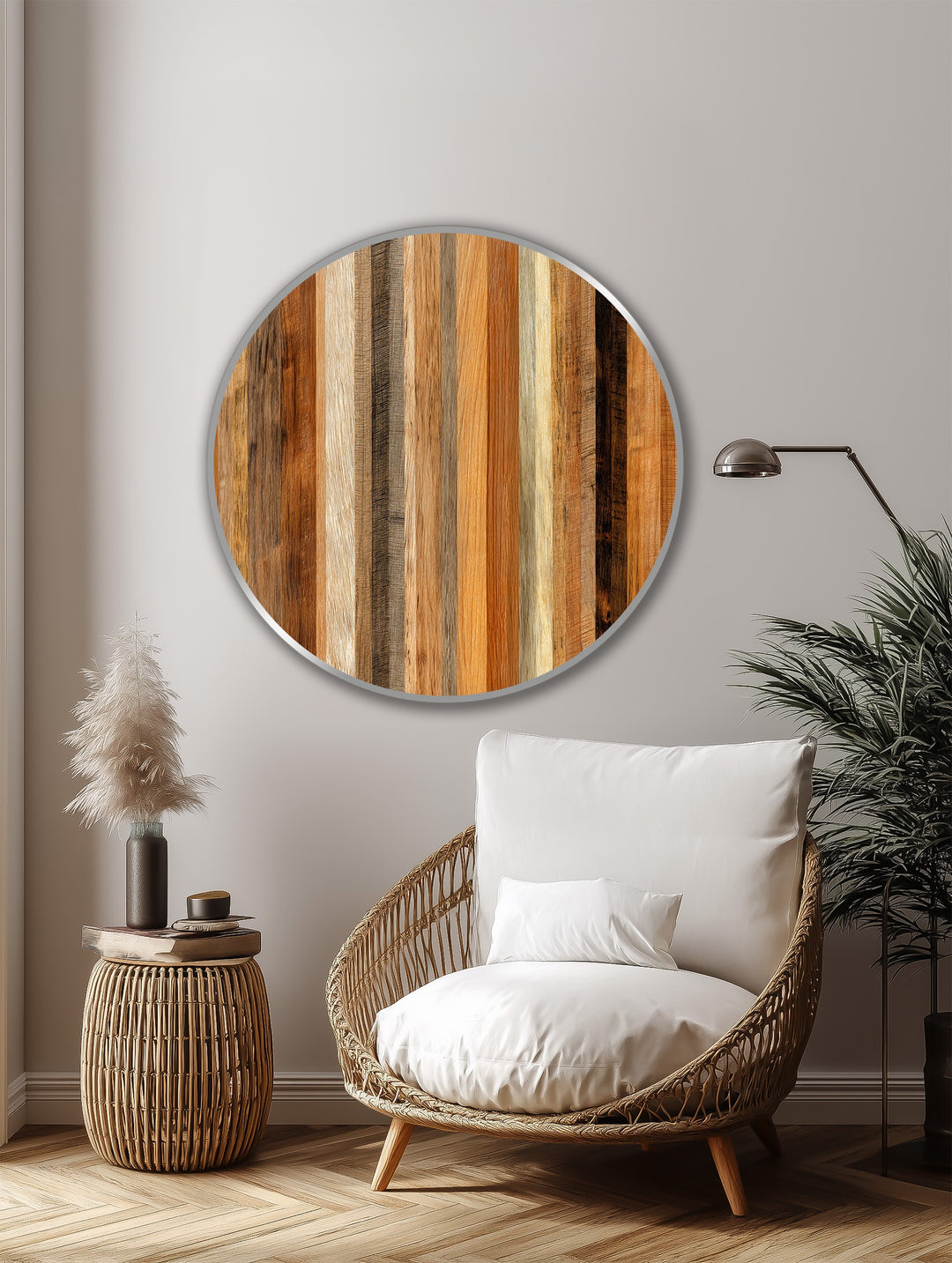 Ritmo natural – Redondo con veta vertical de madera Cuadro al óleo Arte de pared
