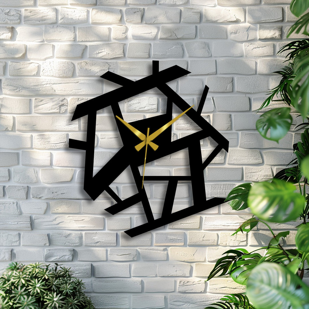 Showcasing the abstract geometric form of this contemporary metal wall clock as striking metal wall decor.