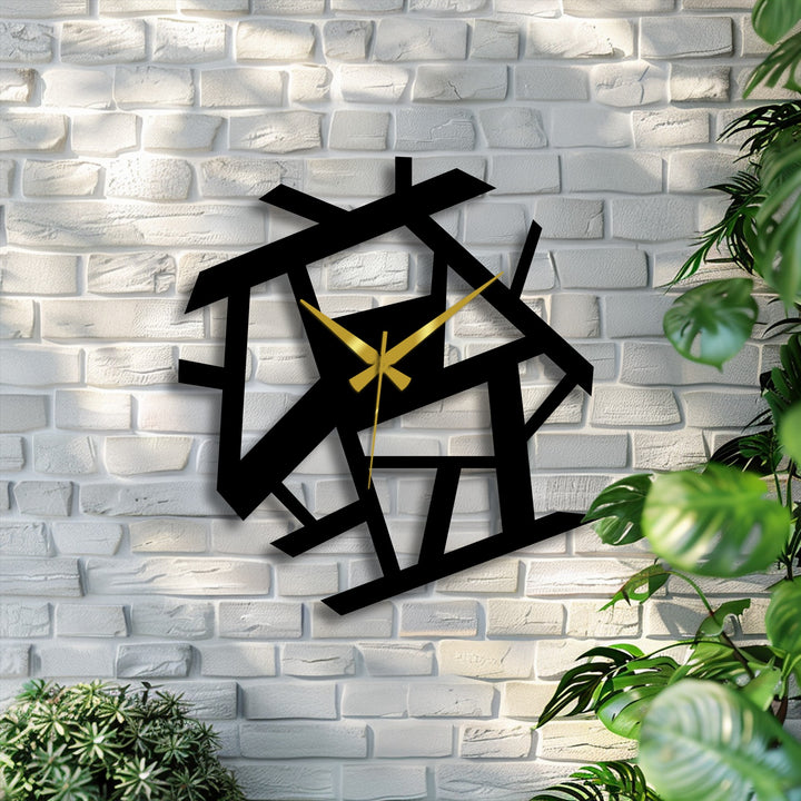 Showcasing the abstract geometric form of this contemporary metal wall clock as striking metal wall decor.