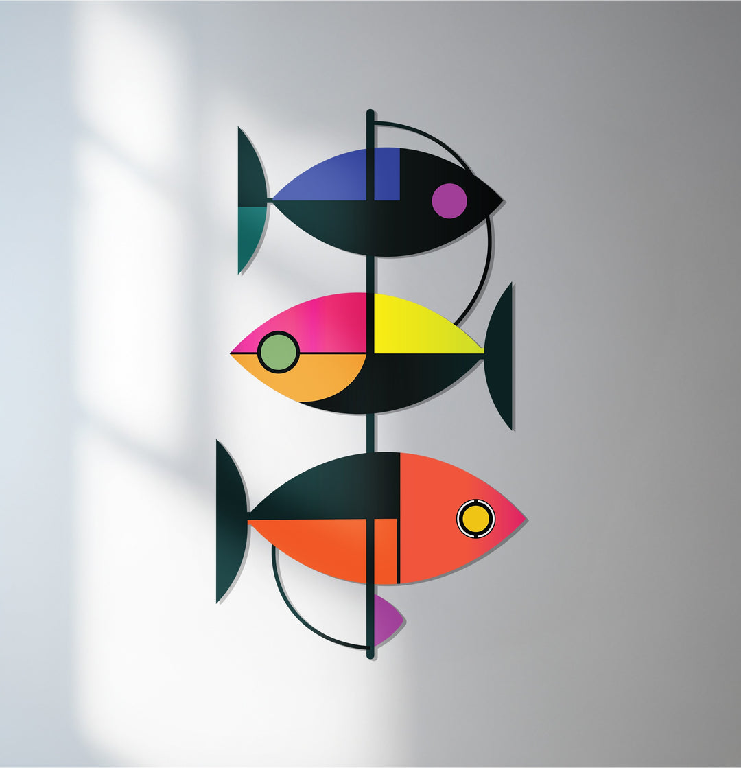 Modern geometric fish metal wall art