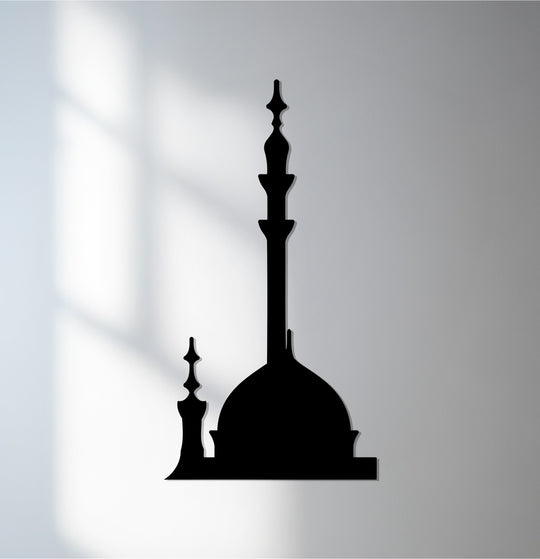 Matte finish showcases the striking silhouette of this elegant metal artwork, highlighting the minimal minaret design with a modern architectural touch.