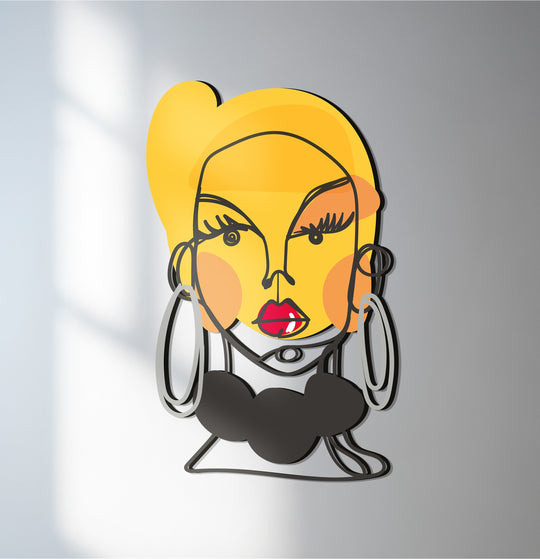 The dynamic lines of this metal artwork create a sense of movement in the bold glamour abstract woman design, making it a visually engaging piece.