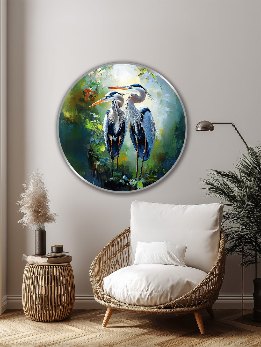 Twin Grace – Elegante pareja de garzas Cuadro al óleo