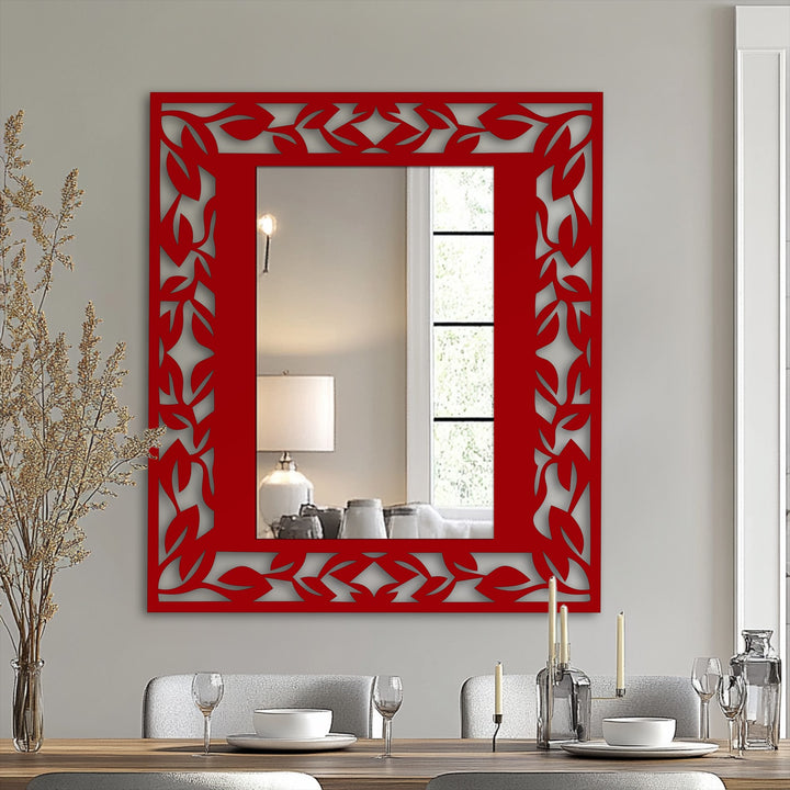 Smooth, laser-cut surface texture defines this leaf pattern frame metal art for wall, offering an elegant and botanically-inspired decorative wall mirror.