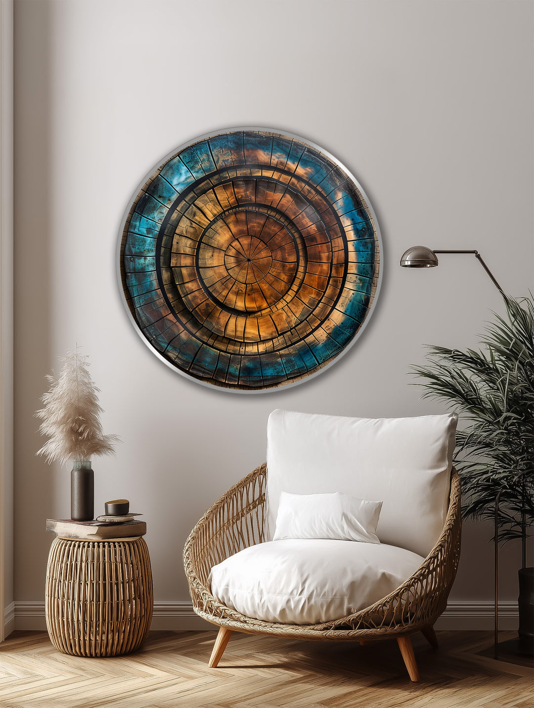Copper Spiral Abstract Round Oil Painting on Wood