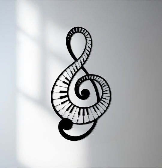 Showcasing the layering effect, this piano keys treble clef creates a dimensional metal wall decor piece with its intricate, music-inspired design.