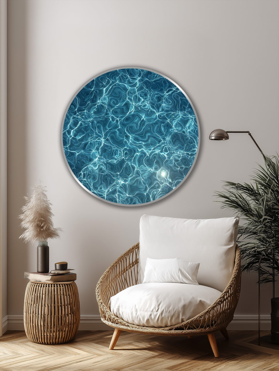 Azure Current–Texture d'eau lumineuse ronde Tableau Peinture à l’huile