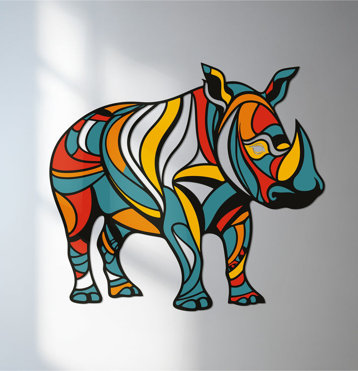 Abstract rhino metal wall art in geometric modern design