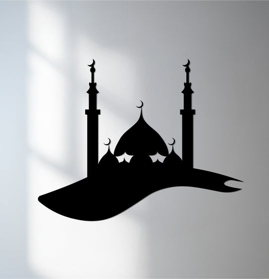 Finely etched details bring this crescent horizon Islamic mosque silhouette decorative metal art to life with depth and a stunningly realistic design.