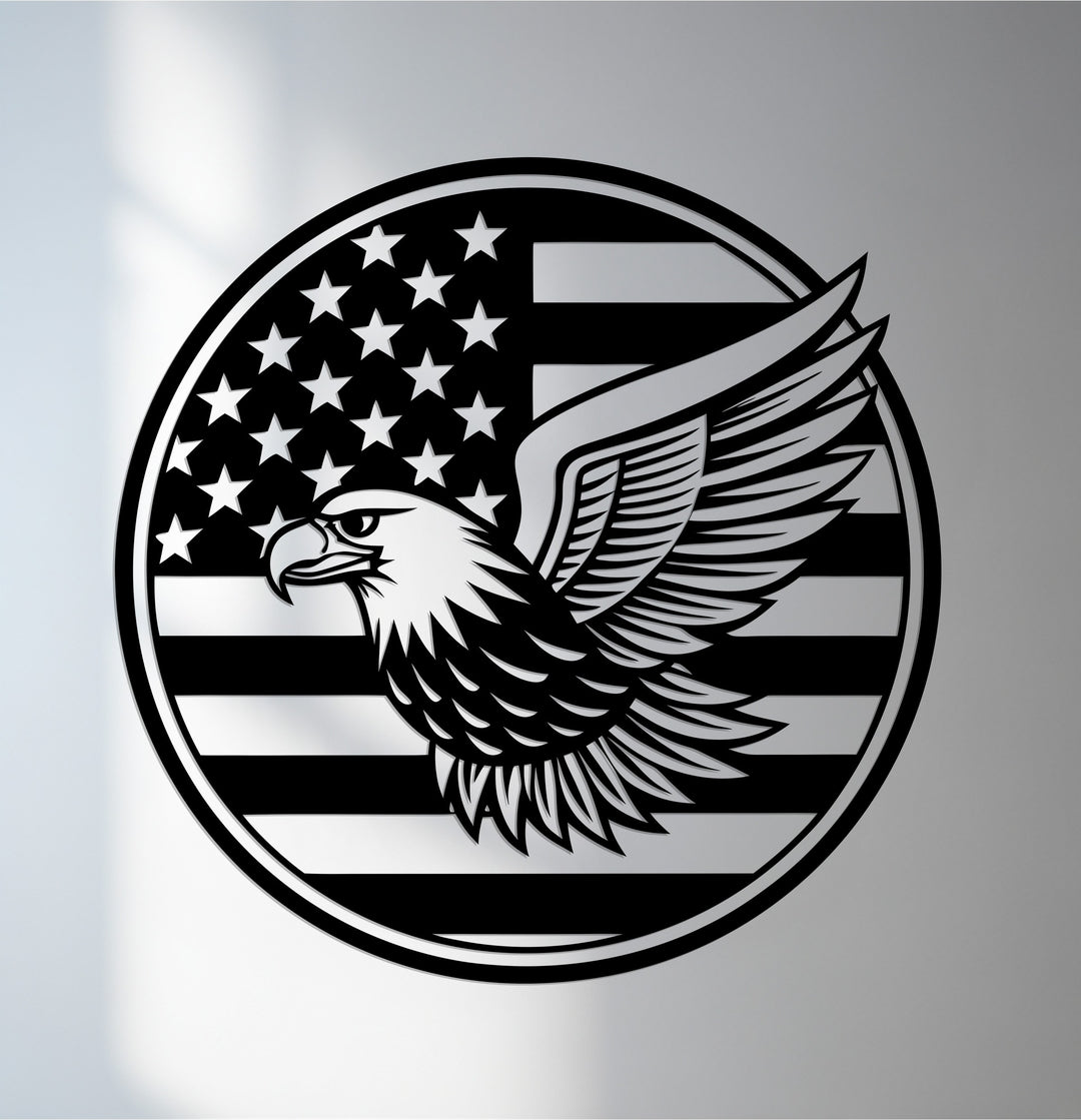 American eagle metal wall art with USA flag design