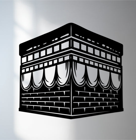 Creating a striking depth and layers effect, this minimalist Kaaba metal art for wall features a bold, layered Islamic design with precise geometric lines.