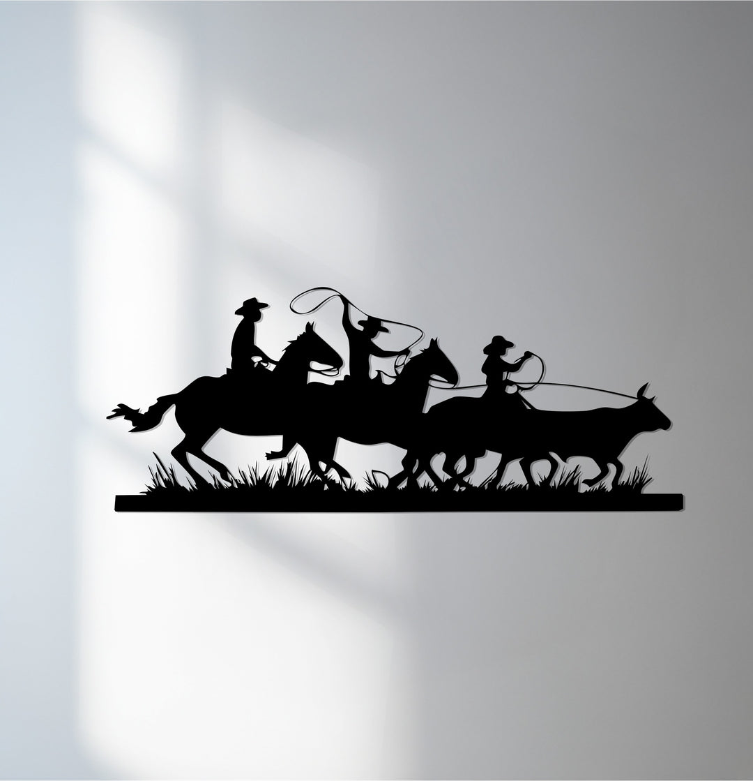 Cowboy and horse metal wall art silhouette